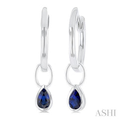 5x3 MM Bezel Set Pear Cut Sapphire Precious Fashion Huggie Earrings in 14K White Gold