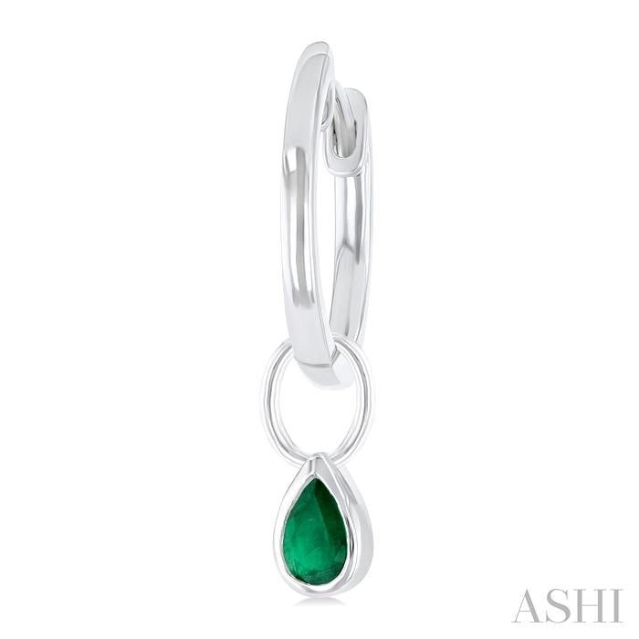 5x3 MM Bezel Set Pear Cut Emerald Precious Fashion Huggie Earrings in 10K White Gold