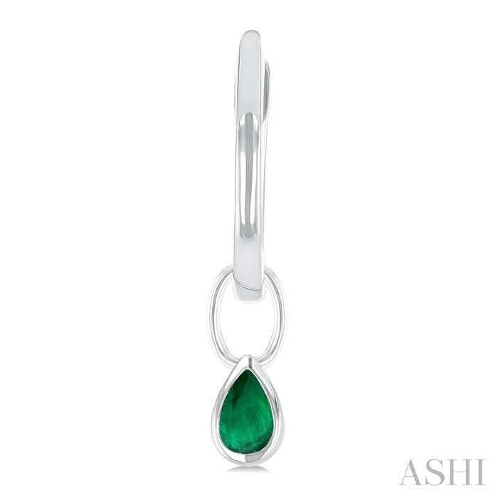 5x3 MM Bezel Set Pear Cut Emerald Precious Fashion Huggie Earrings in 10K White Gold
