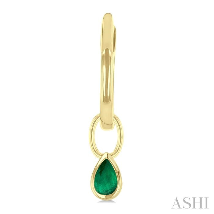 5x3 MM Bezel Set Pear Cut Emerald Precious Fashion Huggie Earrings in 10K Yellow Gold