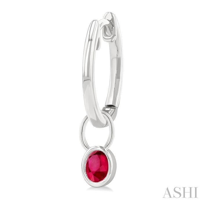 5x3 MM Bezel Set Oval Cut Ruby Precious Fashion Huggie Earrings in 10K White Gold
