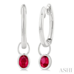 5x3 MM Bezel Set Oval Cut Ruby Precious Fashion Huggie Earrings in 10K White Gold