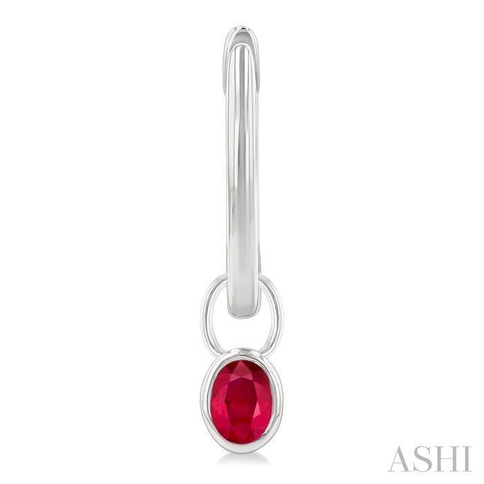 5x3 MM Bezel Set Oval Cut Ruby Precious Fashion Huggie Earrings in 10K White Gold