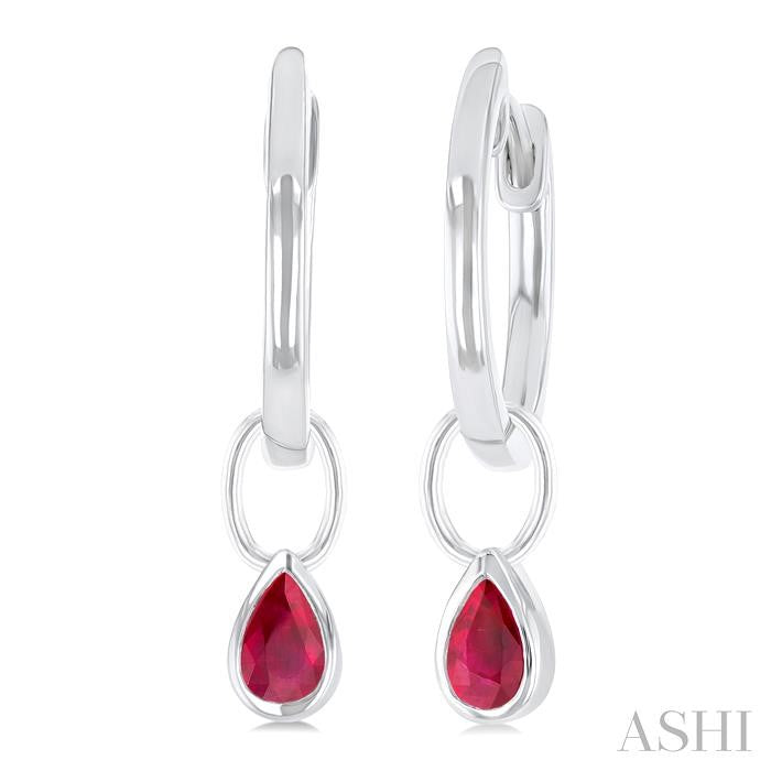 5x3 MM Bezel Set Pear Cut Ruby Precious Fashion Huggie Earrings in 10K White Gold