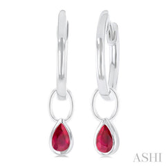 5x3 MM Bezel Set Pear Cut Ruby Precious Fashion Huggie Earrings in 10K White Gold