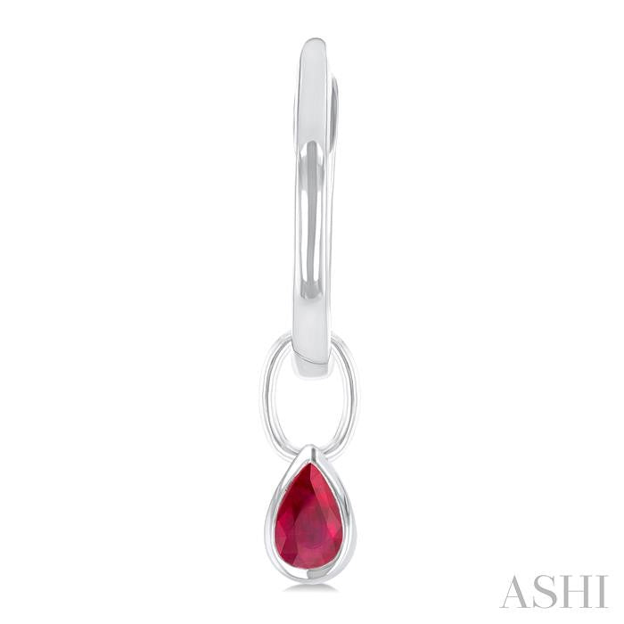 5x3 MM Bezel Set Pear Cut Ruby Precious Fashion Huggie Earrings in 10K White Gold