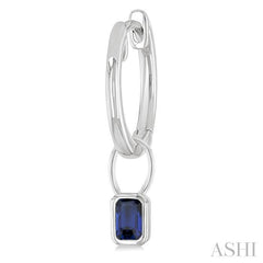 5x3 MM Bezel Set Emerald Cut Sapphire Precious Fashion Huggie Earrings in 10K White Gold