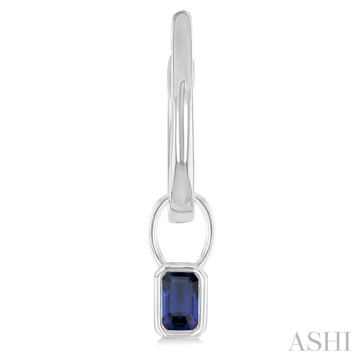 5x3 MM Bezel Set Emerald Cut Sapphire Precious Fashion Huggie Earrings in 10K White Gold