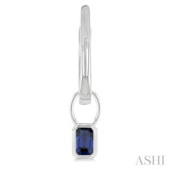 5x3 MM Bezel Set Emerald Cut Sapphire Precious Fashion Huggie Earrings in 10K White Gold