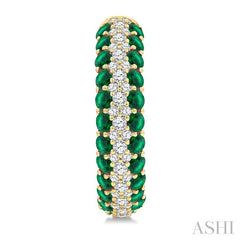 1/2 Ctw 2MM Round Cut Emerald and Round Cut Diamond Precious Hoop Earring in 14K Yellow Gold