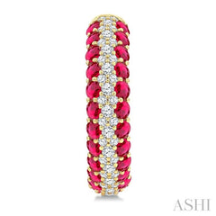 1/2 Ctw 2MM Round Cut Ruby and Round Cut Diamond Precious Hoop Earring in 14K Yellow Gold