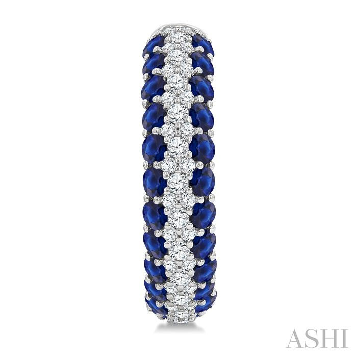 1/2 Ctw 2MM Round Cut Sapphire and Round Cut Diamond Precious Hoop Earring in 14K White Gold