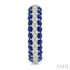 1/2 Ctw 2MM Round Cut Sapphire and Round Cut Diamond Precious Hoop Earring in 14K White Gold