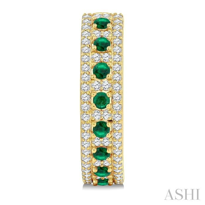 3/4 Ctw 2.00MM Round Cut Emerald and Round Cut Diamond Precious Hoop Earring in 14K Yellow Gold