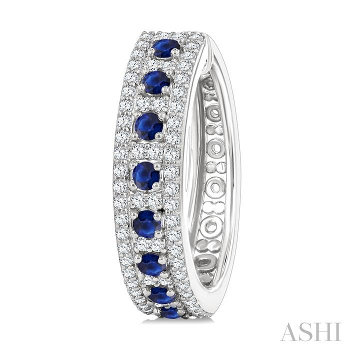 3/4 Ctw 2.00MM Round Cut Sapphire and Round Cut Diamond Precious Hoop Earring in 14K White Gold