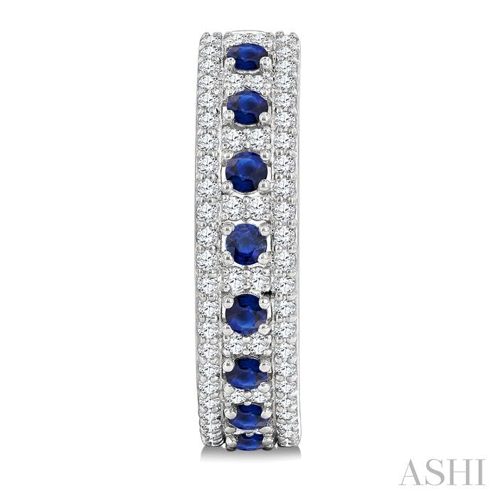 3/4 Ctw 2.00MM Round Cut Sapphire and Round Cut Diamond Precious Hoop Earring in 14K White Gold