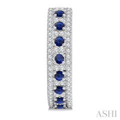 3/4 Ctw 2.00MM Round Cut Sapphire and Round Cut Diamond Precious Hoop Earring in 14K White Gold