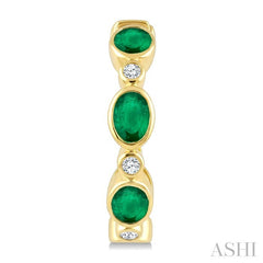 4X3 MM Oval Shape Emerald and 1/20 Ctw Bezel Set Round Cut Diamond Fashion Hoop Earrings in 10K Yellow Gold