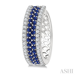 5/8 Ctw Twin Row 1.50MM Round Cut Sapphire and Round Cut Diamond Precious Hoop Earring in 14K White Gold