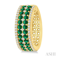 3/4 Ctw 2.00MM Round Cut Emerald and Round Cut Diamond Precious Hoop Earring in 14K Yellow Gold