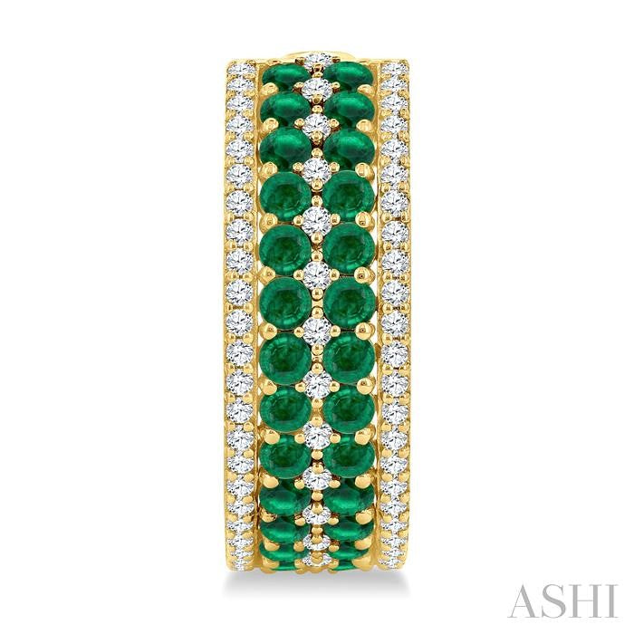 3/4 Ctw 2.00MM Round Cut Emerald and Round Cut Diamond Precious Hoop Earring in 14K Yellow Gold