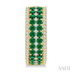 3/4 Ctw 2.00MM Round Cut Emerald and Round Cut Diamond Precious Hoop Earring in 14K Yellow Gold