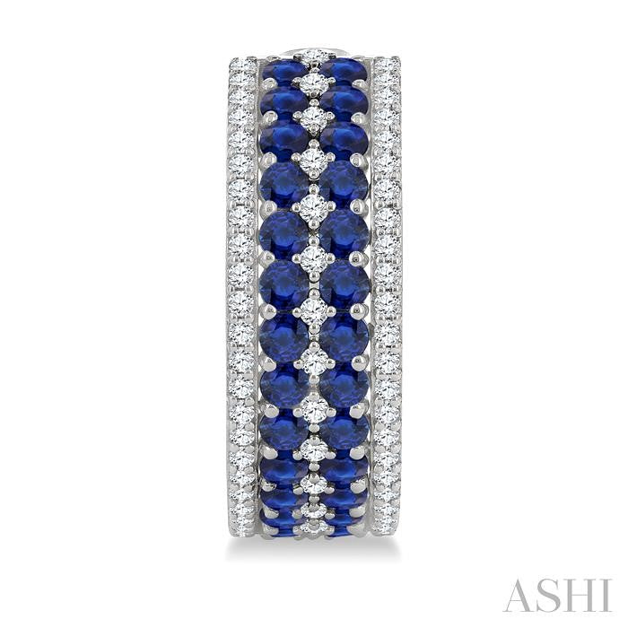3/4 Ctw 2.00MM Round Cut Sapphire and Round Cut Diamond Precious Hoop Earring in 14K White Gold