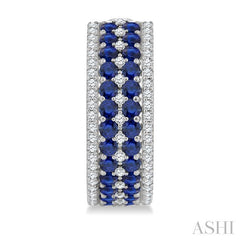 3/4 Ctw 2.00MM Round Cut Sapphire and Round Cut Diamond Precious Hoop Earring in 14K White Gold