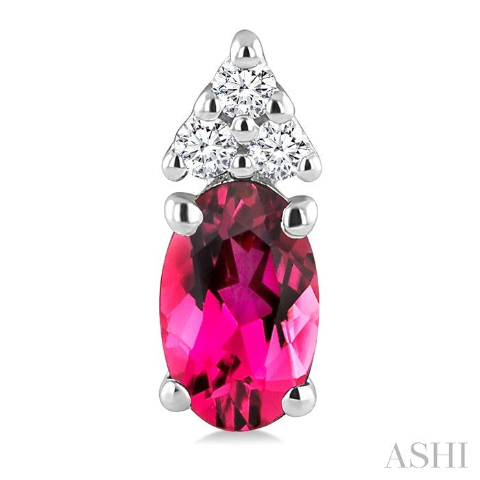 1/20 Ctw Oval Cut 5X3 MM Pink Tourmaline and Round Cut Diamond semi-precious Earrings in 10K White Gold