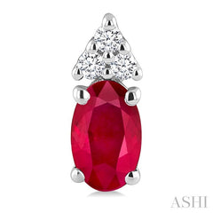 1/20 Ctw Oval Cut 5X3 MM Ruby and Round Cut Diamond Precious Earrings in 10K White Gold