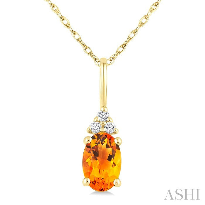 1/50 Ctw Oval Cut 6X4 MM Citrine and Round Cut Diamond semi-precious Pendant With Chain in 10K Yellow Gold