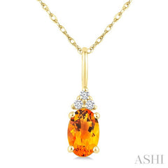 1/50 Ctw Oval Cut 6X4 MM Citrine and Round Cut Diamond semi-precious Pendant With Chain in 10K Yellow Gold