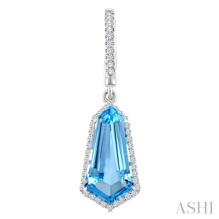 14X7 MM Shield Shape Blue Topaz and 3/8 Ctw Round Cut Diamond Semi-Precious Earrings in 14K White Gold