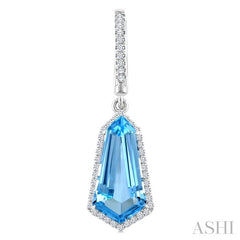 14X7 MM Shield Shape Blue Topaz and 3/8 Ctw Round Cut Diamond Semi-Precious Earrings in 14K White Gold