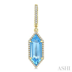 16X6 MM Hexagon Shape Blue Topaz and 3/8 Ctw Round Cut Diamond Semi-Precious Earrings in 14K Yellow Gold