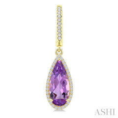 14X6 MM Pear Shape Amethyst and 1/3 Ctw Round Cut Diamond Semi-Precious Earrings in 14K Yellow Gold