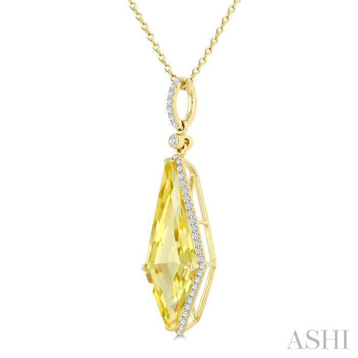 22X9 MM Kite Shape Lemon Quartz and 1/4 Ctw Round Cut Diamond Semi-Precious Pendant With Chain in 14K Yellow Gold