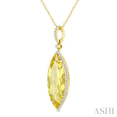22X8 MM Marquise Shape Lemon Quartz and 1/4 Ctw Round Cut Diamond Semi-Precious Pendant With Chain in 14K Yellow Gold