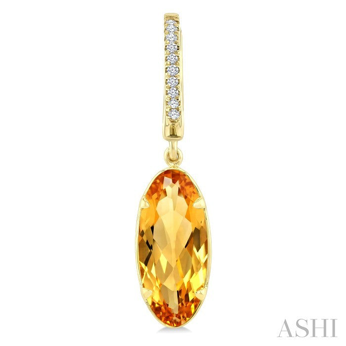 14X6 MM Oval Shape Citrine and 1/10 Ctw Round Cut Diamond Semi-Precious Earrings in 14K Yellow Gold