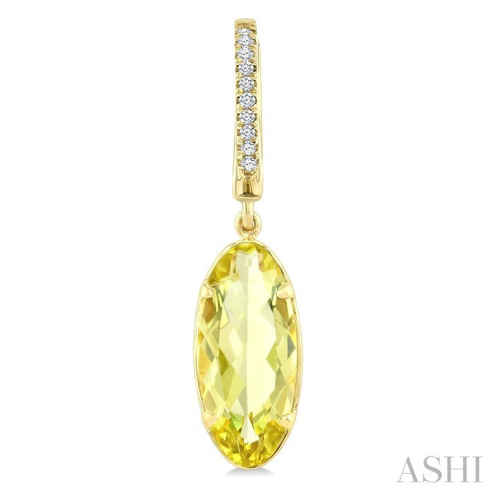 14X6 MM Oval Shape Lemon Quartz and 1/10 Ctw Round Cut Diamond Semi-Precious Earrings in 14K Yellow Gold