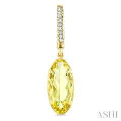 14X6 MM Oval Shape Lemon Quartz and 1/10 Ctw Round Cut Diamond Semi-Precious Earrings in 14K Yellow Gold