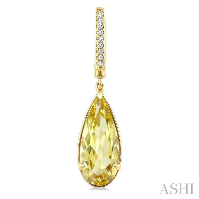 14X6 MM Pear Shape Lemon Quartz and 1/10 Ctw Round Cut Diamond Semi-Precious Earrings in 14K Yellow Gold