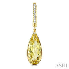 14X6 MM Pear Shape Lemon Quartz and 1/10 Ctw Round Cut Diamond Semi-Precious Earrings in 14K Yellow Gold