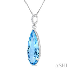22X8 MM Pear Shape Blue Topaz and 1/20 Ctw Round Cut Diamond Semi-Precious Pendant With Chain in 14K White Gold