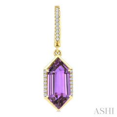 14X6 MM Hexagon Shape Amethyst and 1/5 Ctw Round Cut Diamond Semi-Precious Earrings in 14K Yellow Gold