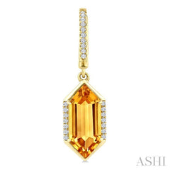 14X6 MM Hexagon Shape Citrine and 1/5 Ctw Round Cut Diamond Semi-Precious Earrings in 14K Yellow Gold