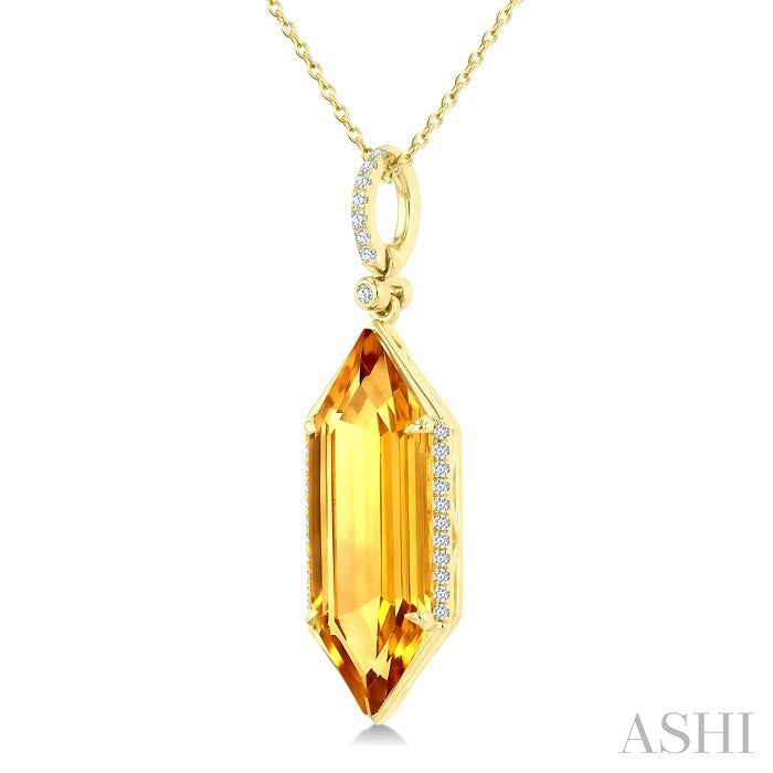 22X8 MM Hexagon Shape Citrine and 1/6 Ctw Round Cut Diamond Semi-Precious Pendant With Chain in 14K Yellow Gold