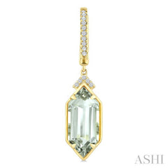14X6 MM Hexagon Shape Green Amethyst and 1/6 Ctw Round Cut Diamond Semi-Precious Earrings in 14K Yellow Gold