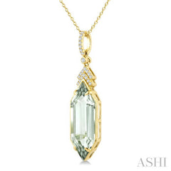 22X8 MM Hexagon Shape Green Amethyst and 1/10 Ctw Round Cut Diamond Semi-Precious Pendant With Chain in 14K Yellow Gold