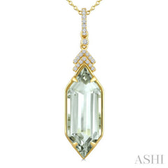 22X8 MM Hexagon Shape Green Amethyst and 1/10 Ctw Round Cut Diamond Semi-Precious Pendant With Chain in 14K Yellow Gold